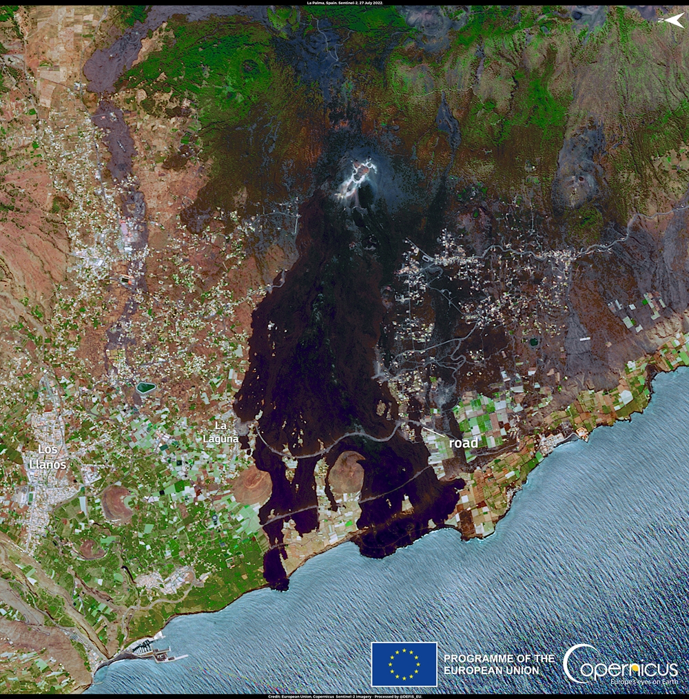 Satellitenbild La Palma Juli 2022 Lava Straßen